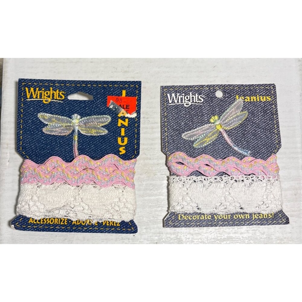 Wrights Jeanious Trim and Dragonfly Patch Ric Rac Pink & White Trim READ